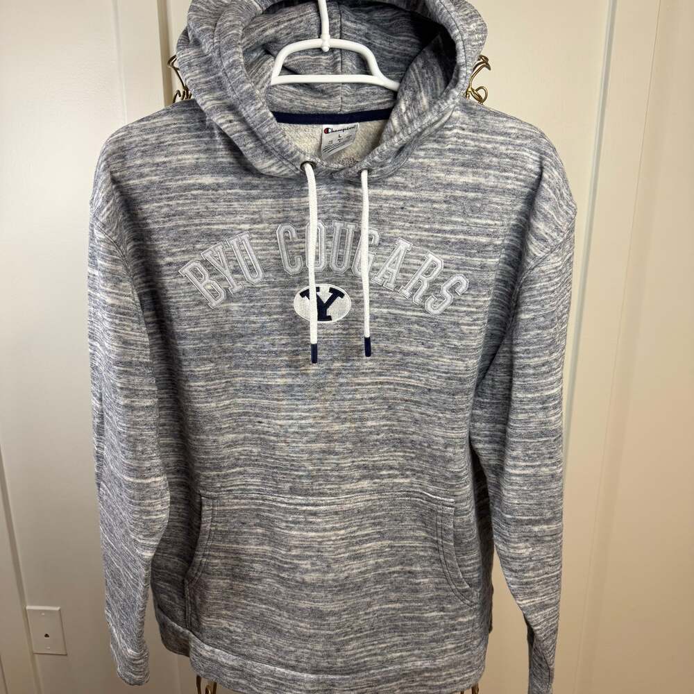 Champion BYU Cougars Grey Heathered Pullover Hoodie Small Logo Men's Large